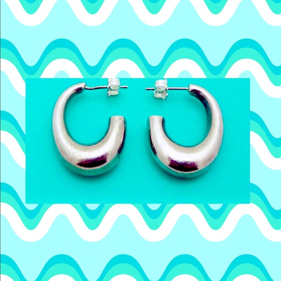 Silver Puffed Hoop Earrings - Picture 2 of 8